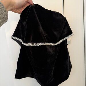 Tuckernuck Black Velvet Strapless Top with Pearl and Rhinestone Trim
